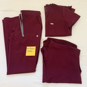 FIGS Maroon XS Tall Yola pants, XXS Rafaela top, XS Caterina top